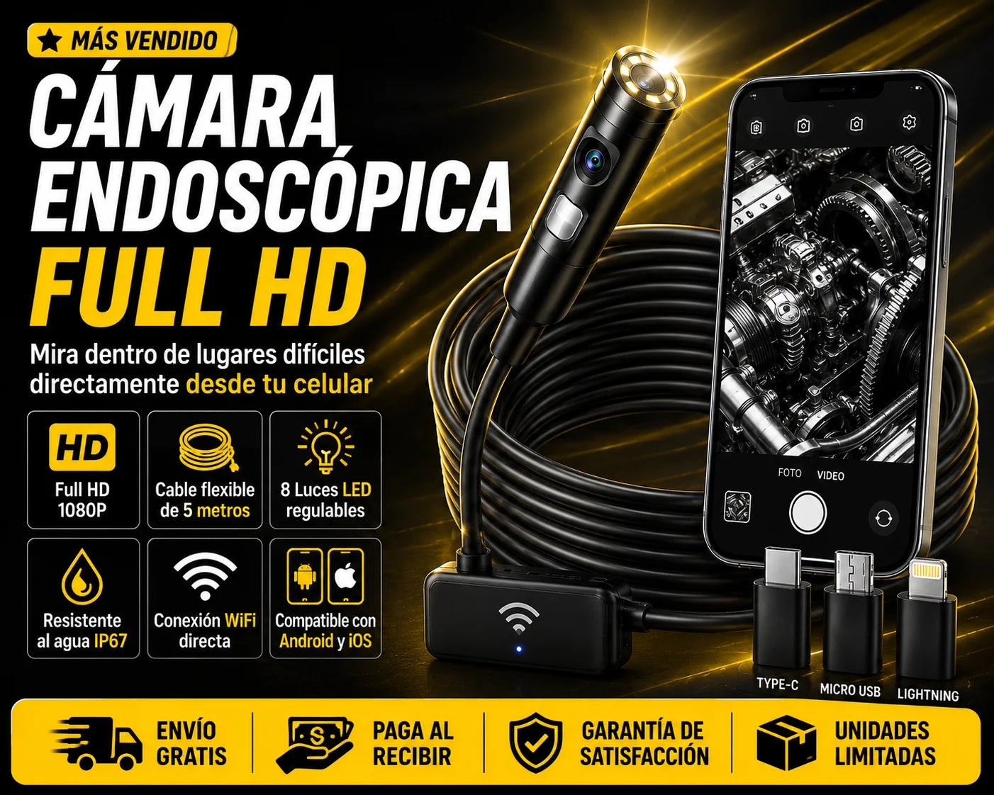 Cámara endoscópica Full HD